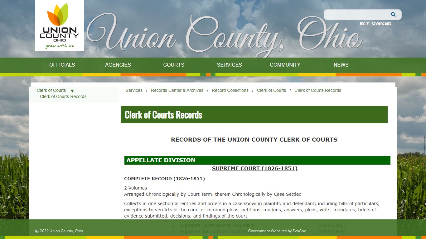 Union County, OhioClerk of Courts Records